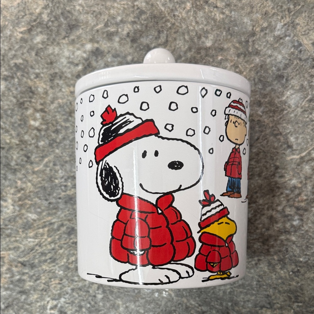 Peanuts Red and White Ceramic Canister with Snoopy and Friends